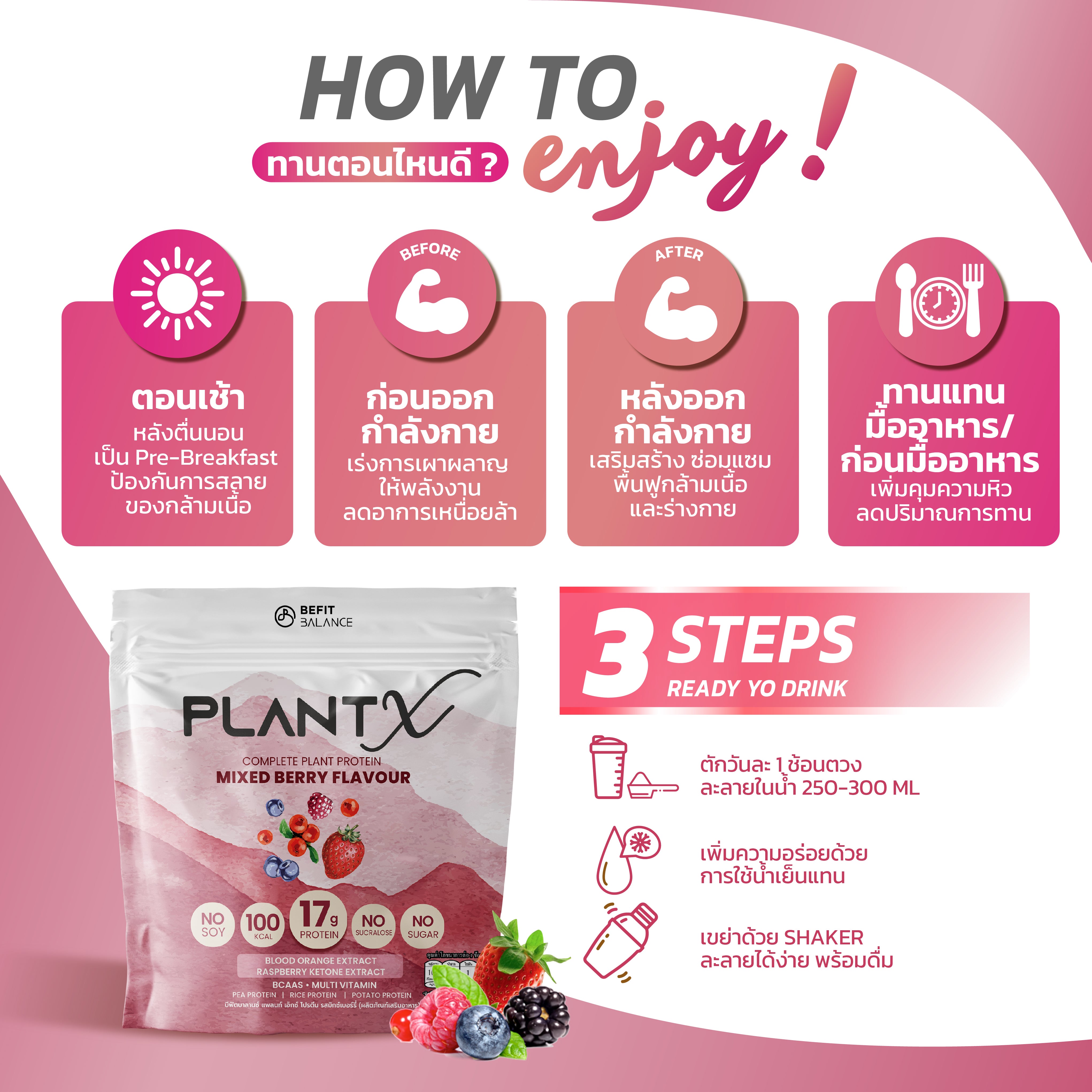 Plant-X Mixed Berry 500g โปรตีนพืช คุมหิว ลึกถึงฮอร์โมน