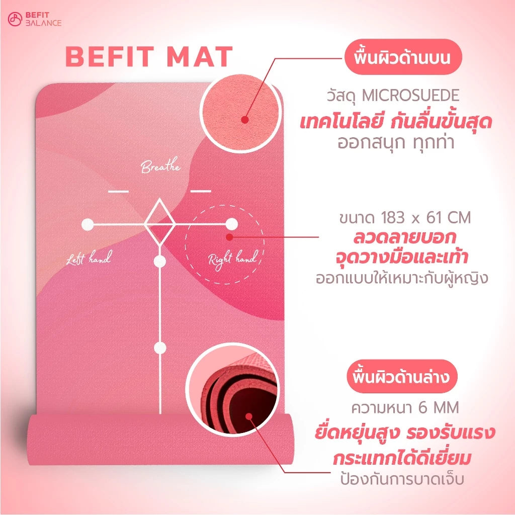 BEFITMAT เสื่อสีชมพู ทำจาก TPE เป็นมิตรกับสิ่งแวดล้อม เพื่อช่วยให้ออกกำลังกายได้ง่ายขึ้น