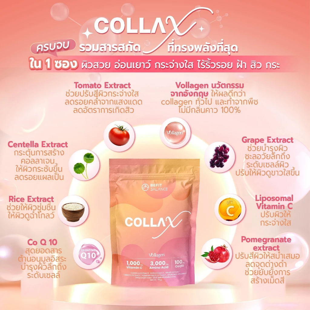 COLLA X 75 g คอลลาเจนจากพืข รสพีช คืนความอ่อนเยาว์ ปรับสีผิวให้ขาว กระจ่างใส ล็อคความชุ่มชื่น ให้ผิวนุ่ม