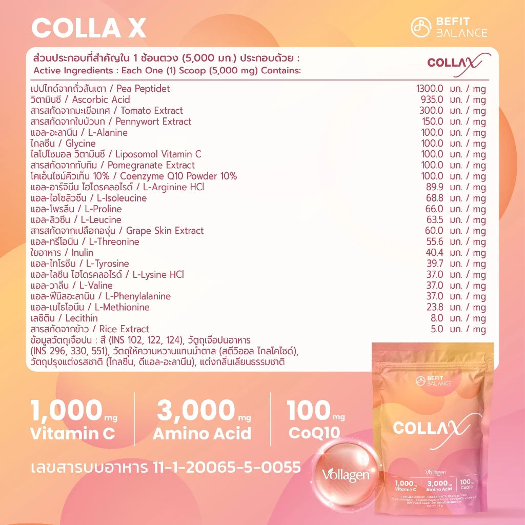 COLLA X 75 g คอลลาเจนจากพืข รสพีช คืนความอ่อนเยาว์ ปรับสีผิวให้ขาว กระจ่างใส ล็อคความชุ่มชื่น ให้ผิวนุ่ม